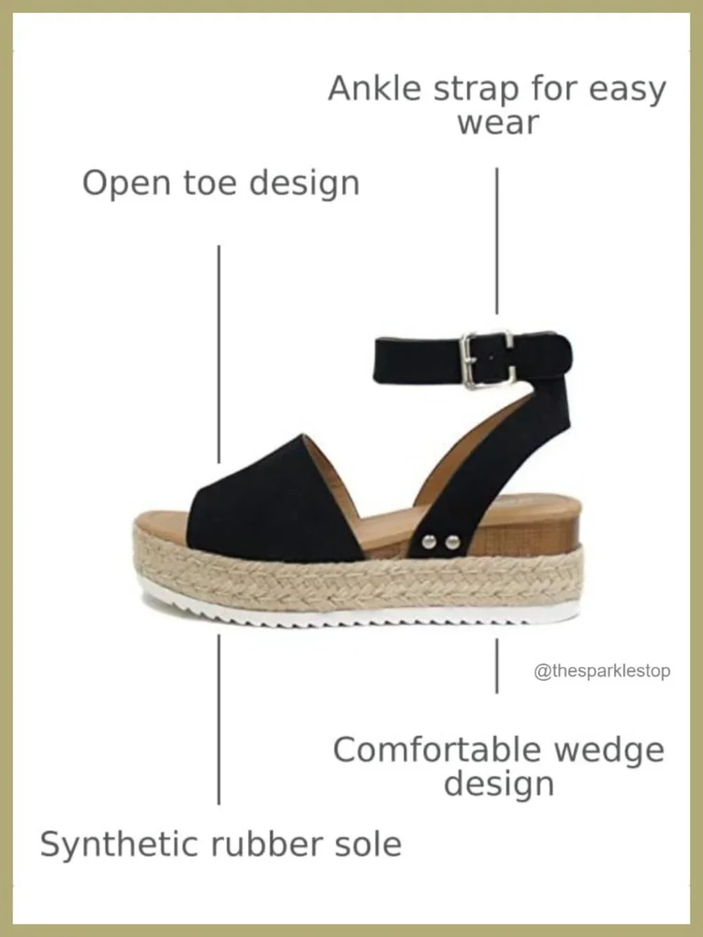 Open Toe Buckle Ankle Strap Espadrilles Flatform Wedge Casual Sandals
